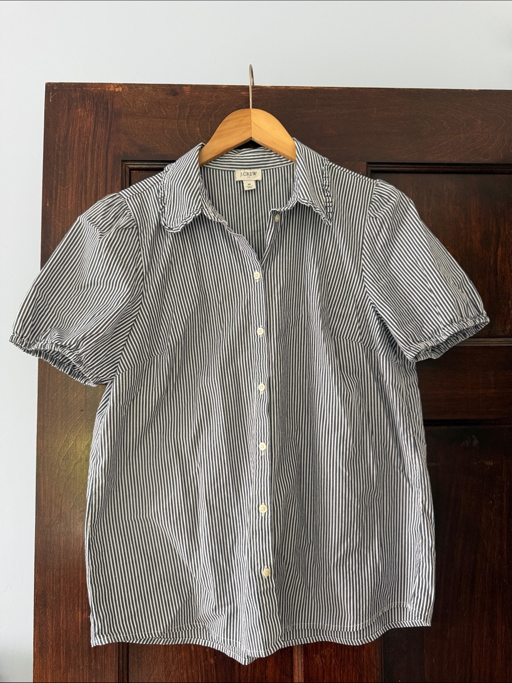 J. Crew Tops Women's Short-Sleeve Striped Button-Up Shirt - Blue & White - Med